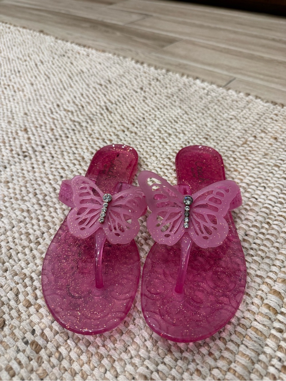 Vintage Y2K Coach Pink Glitter Butterfly Jelly Sandals 🦋 ✨